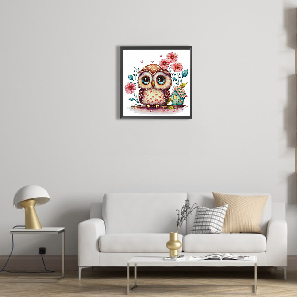 Owl And Its Little House - Full Round Drill Diamond Painting 30*30CM
