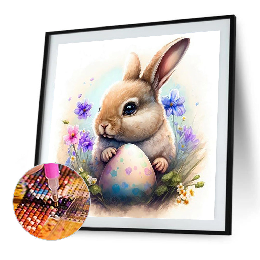 Rabbit Guarding Colored Eggs In The Grass - Full Round Drill Diamond Painting 30*30CM