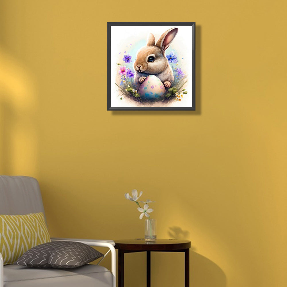 Rabbit Guarding Colored Eggs In The Grass - Full Round Drill Diamond Painting 30*30CM