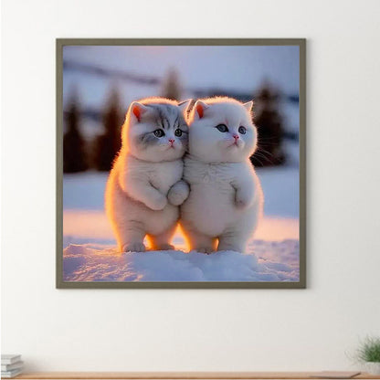 Cute Cat In Snow - Full Round Drill Diamond Painting 30*30CM