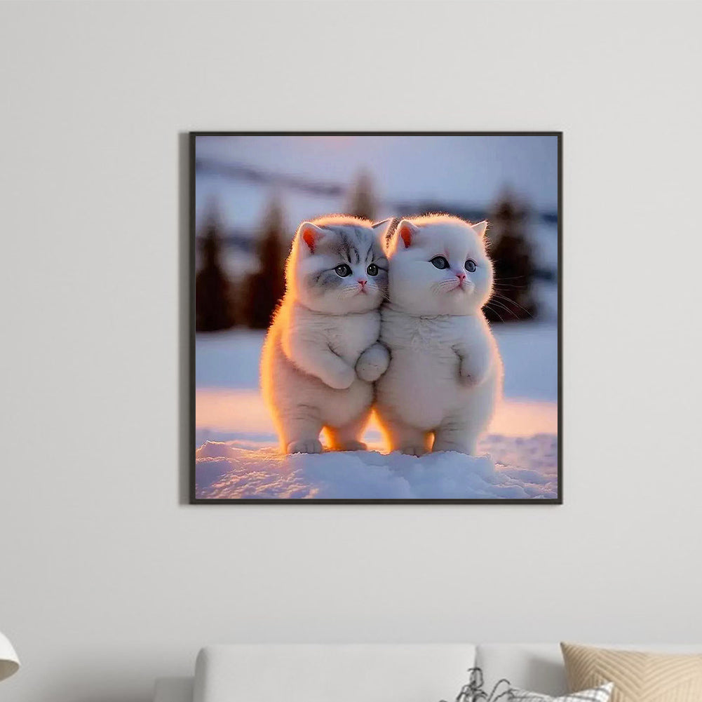 Cute Cat In Snow - Full Round Drill Diamond Painting 30*30CM