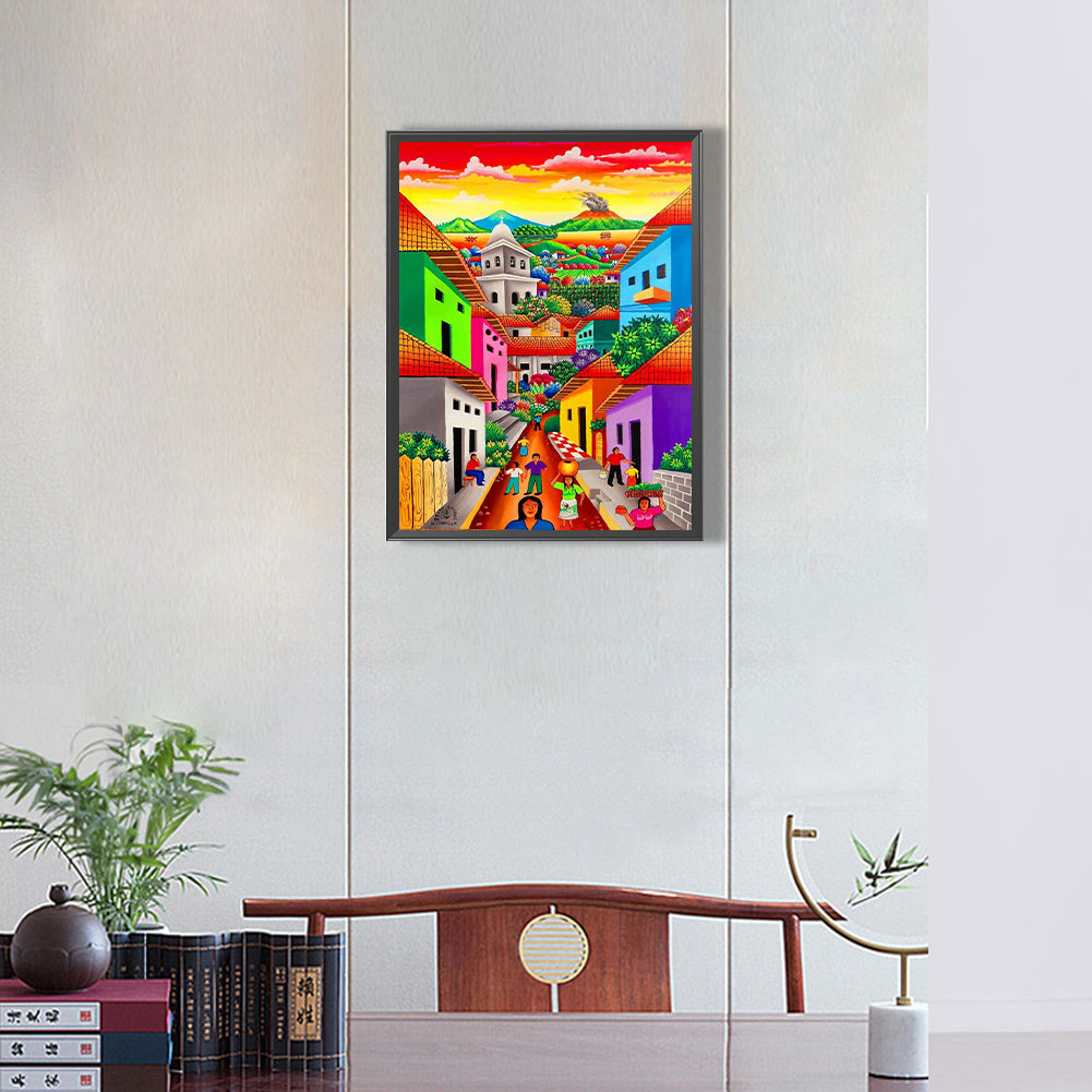Colorful Building - Full Round Drill Diamond Painting 30*40CM