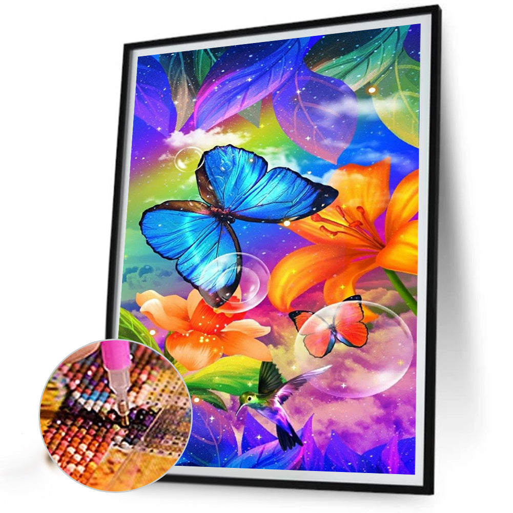 Colorful Flowers And Butterflies - Full Round Drill Diamond Painting 30*40CM