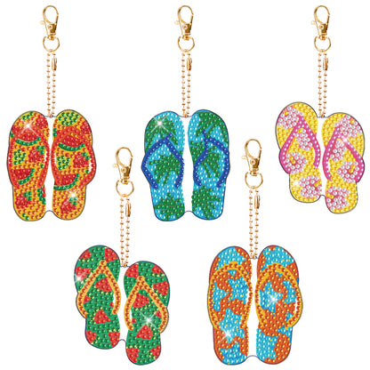 24pcs Diamond Painting Keychains Kit Single Sided DIY Slippers Hanging Ornament