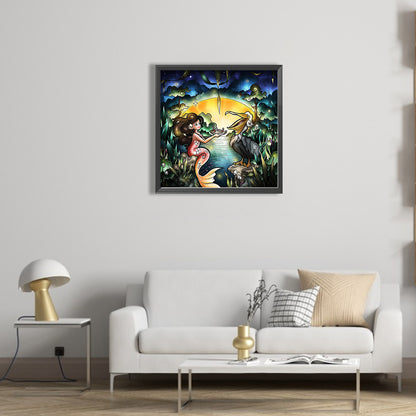 Little Mermaid And Bird - Full Square Drill Diamond Painting 30*30CM