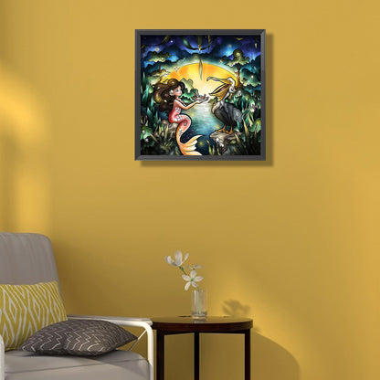 Little Mermaid And Bird - Full Square Drill Diamond Painting 30*30CM