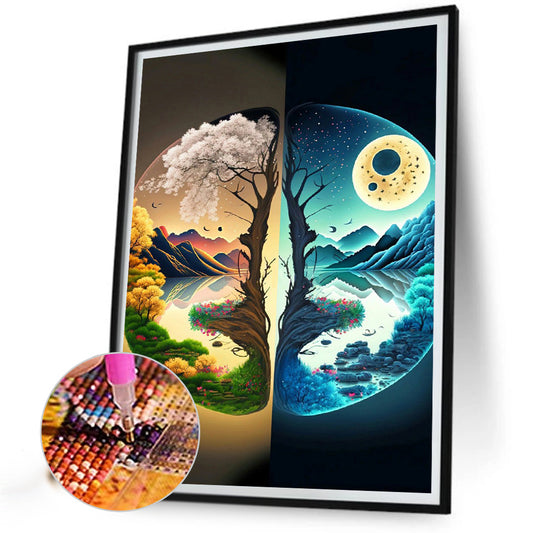 Yin And Yang Map Of Four Seasons In Mountains And Rivers - Full Round Drill Diamond Painting 30*40CM