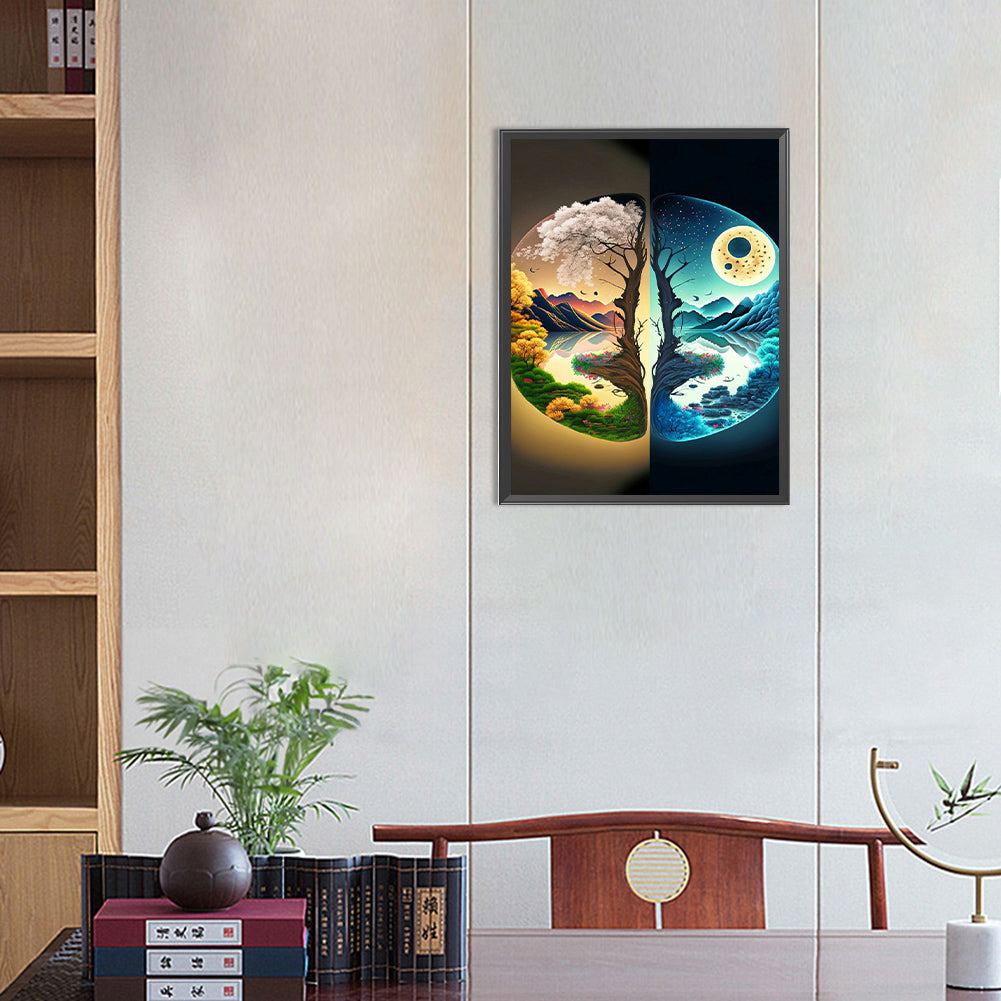 Yin And Yang Map Of Four Seasons In Mountains And Rivers - Full Round Drill Diamond Painting 30*40CM