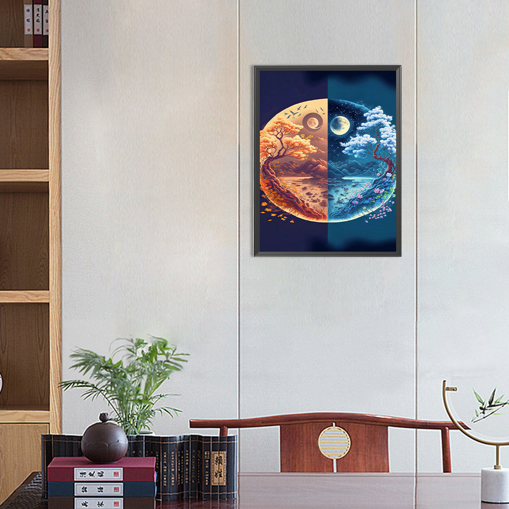 Yin And Yang Map Of Four Seasons In Mountains And Rivers - Full Round Drill Diamond Painting 30*40CM