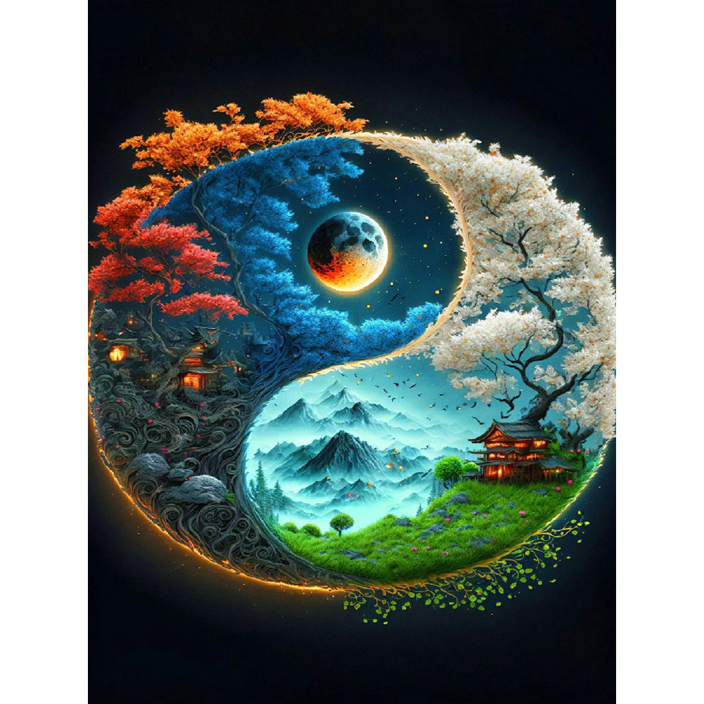 Yin And Yang Map Of Four Seasons In Mountains And Rivers - Full Round Drill Diamond Painting 30*40CM