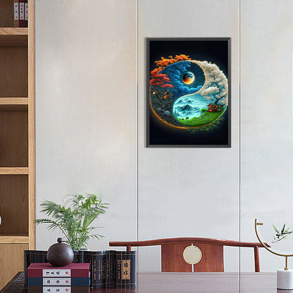 Yin And Yang Map Of Four Seasons In Mountains And Rivers - Full Round Drill Diamond Painting 30*40CM