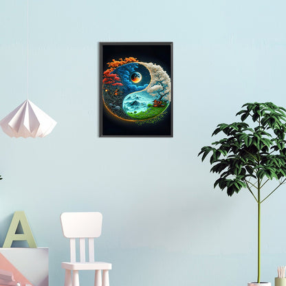 Yin And Yang Map Of Four Seasons In Mountains And Rivers - Full Round Drill Diamond Painting 30*40CM