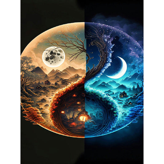 Yin And Yang Map Of Four Seasons In Mountains And Rivers - Full Round Drill Diamond Painting 30*40CM