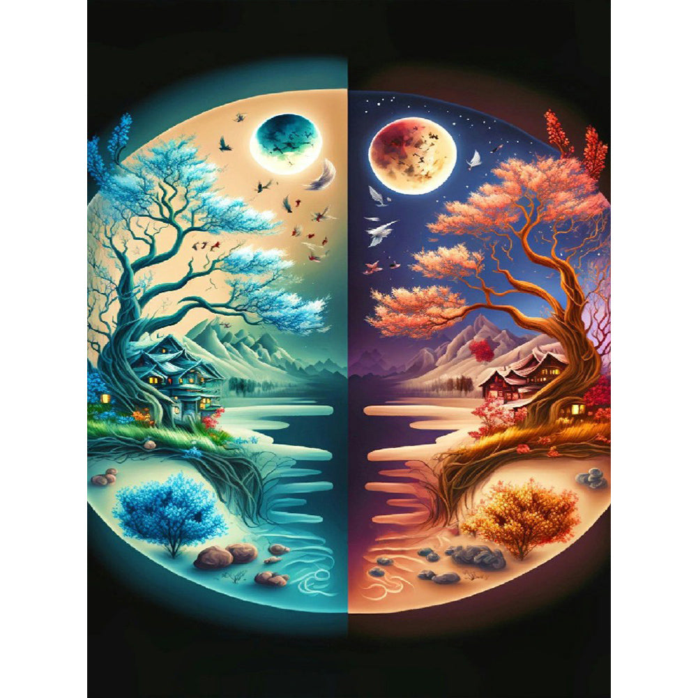 Yin And Yang Map Of Four Seasons In Mountains And Rivers - Full Round Drill Diamond Painting 30*40CM