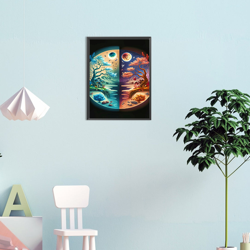 Yin And Yang Map Of Four Seasons In Mountains And Rivers - Full Round Drill Diamond Painting 30*40CM