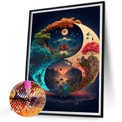 Yin And Yang Map Of Four Seasons In Mountains And Rivers - Full Round Drill Diamond Painting 30*40CM