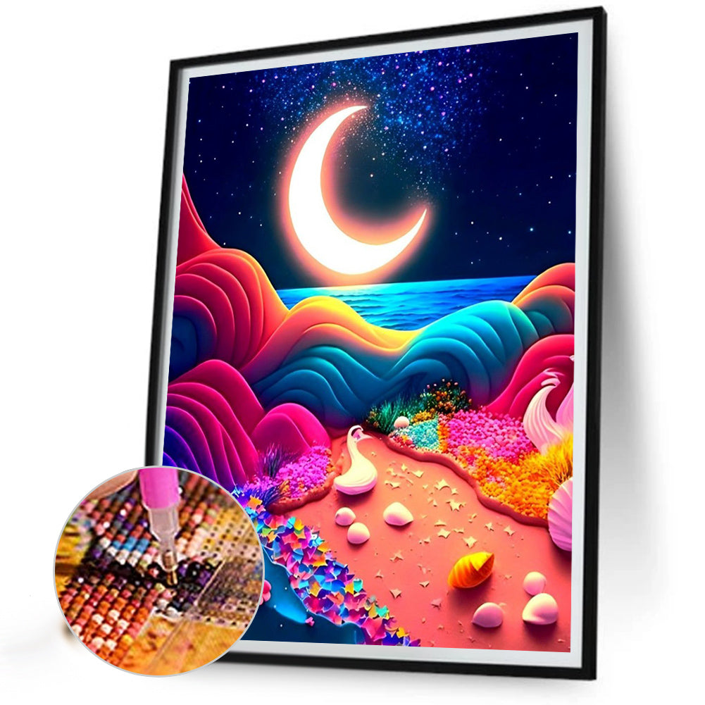 Colorful Beach Under The Moon - Full Round Drill Diamond Painting 30*40CM