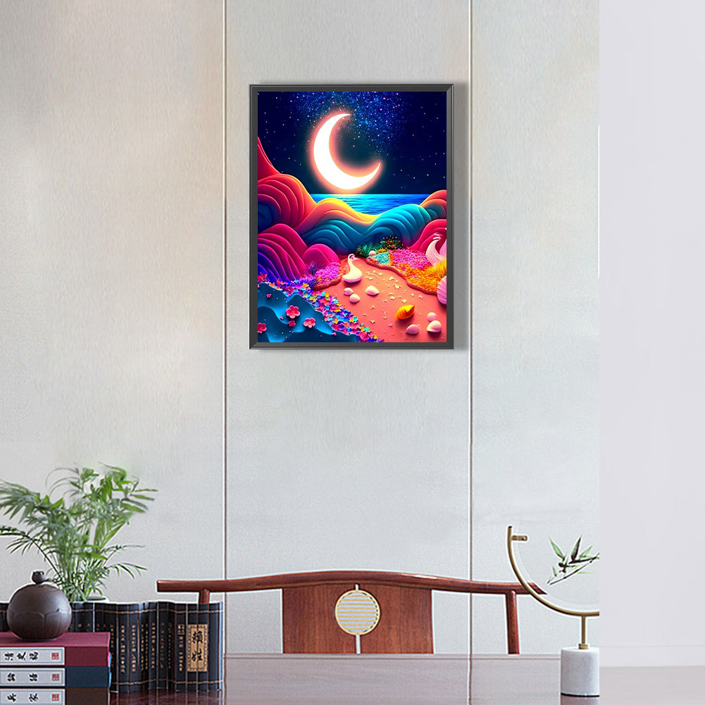 Colorful Beach Under The Moon - Full Round Drill Diamond Painting 30*40CM