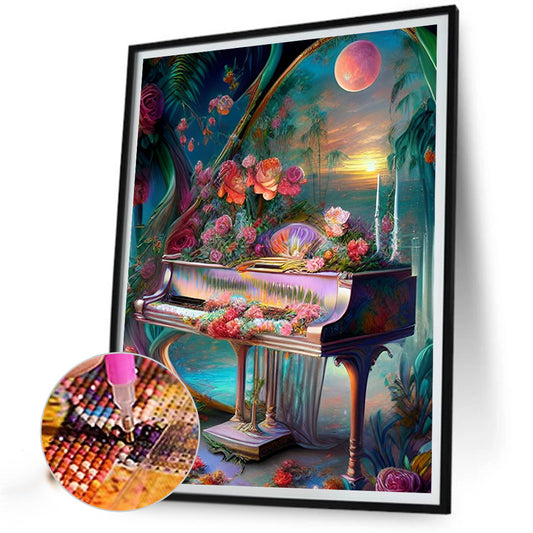 Flower And Piano - Full Round Drill Diamond Painting 30*40CM