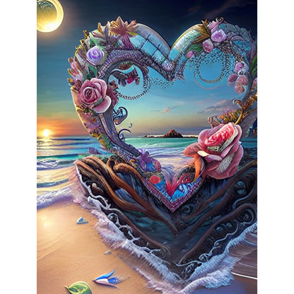 Beach Heart Photo Frame - Full Round Drill Diamond Painting 30*40CM