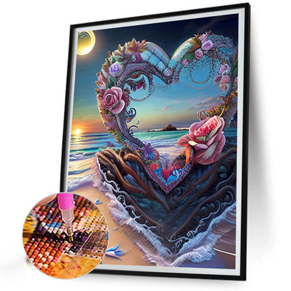 Beach Heart Photo Frame - Full Round Drill Diamond Painting 30*40CM