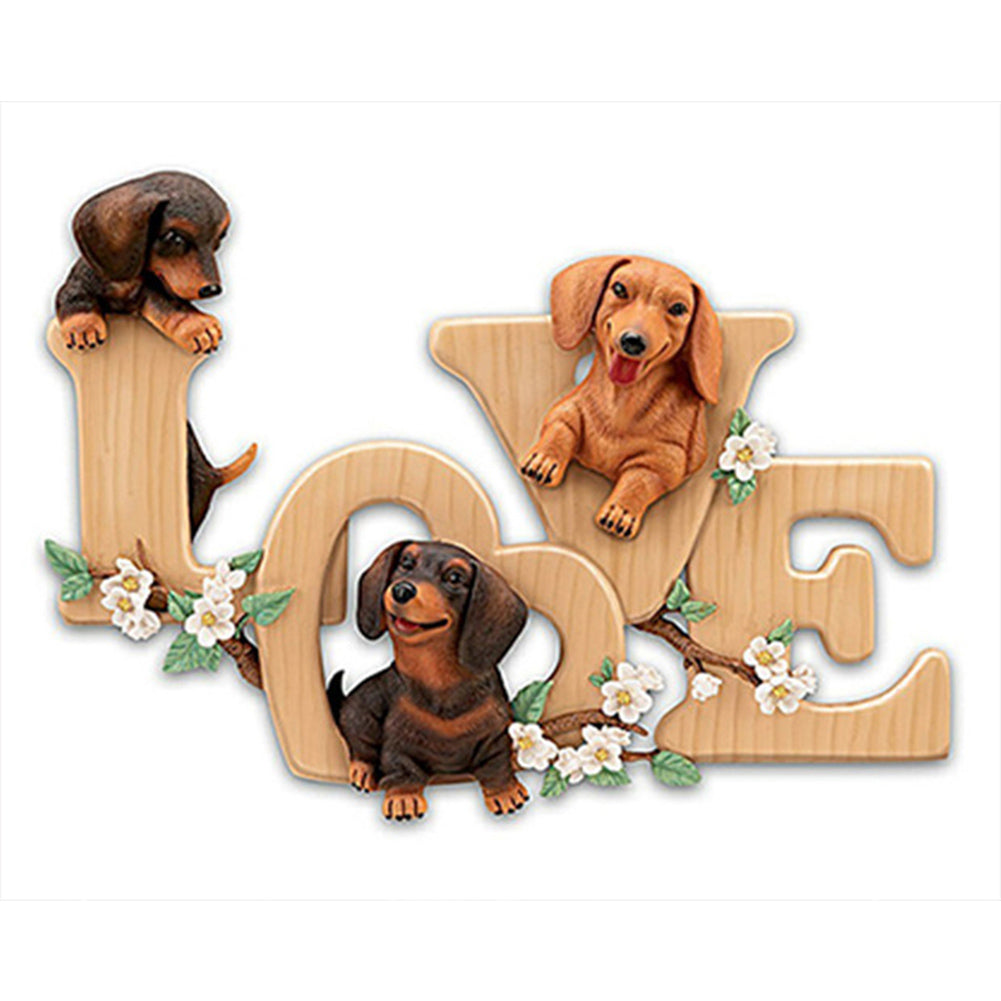 Love Puppy Calligraphy And Painting - Full Round Drill Diamond Painting 50*40CM