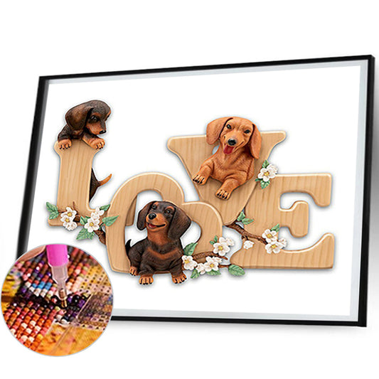 Love Puppy Calligraphy And Painting - Full Round Drill Diamond Painting 50*40CM