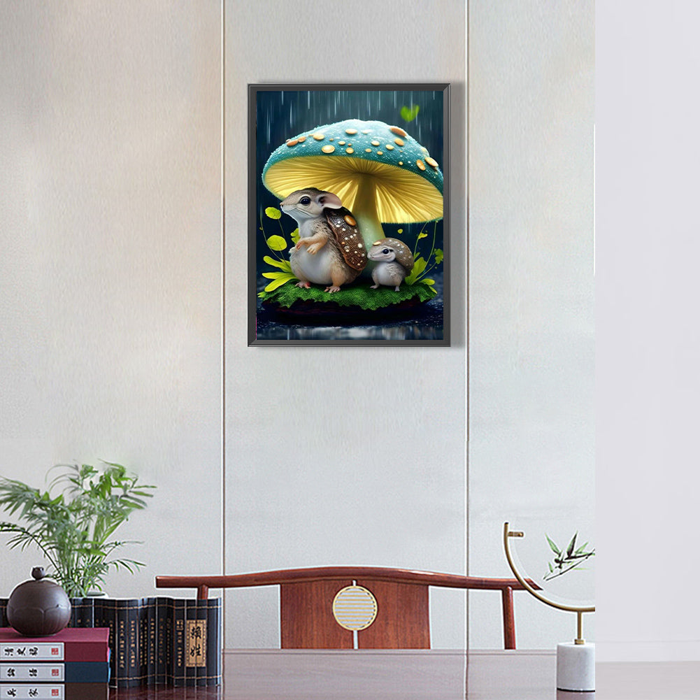 Little Squirrel Hiding From The Rain - Full Round Drill Diamond Painting 30*40CM