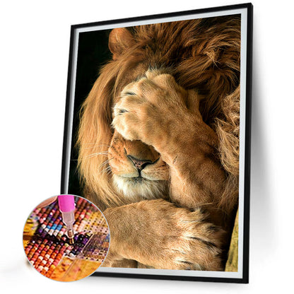 Cover Face Lion - Full Round Drill Diamond Painting 50*60CM