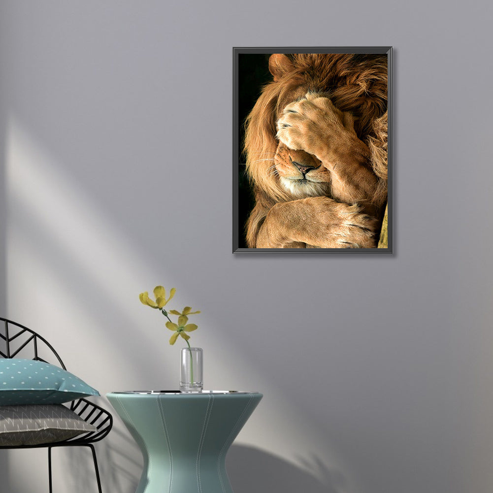 Cover Face Lion - Full Round Drill Diamond Painting 50*60CM