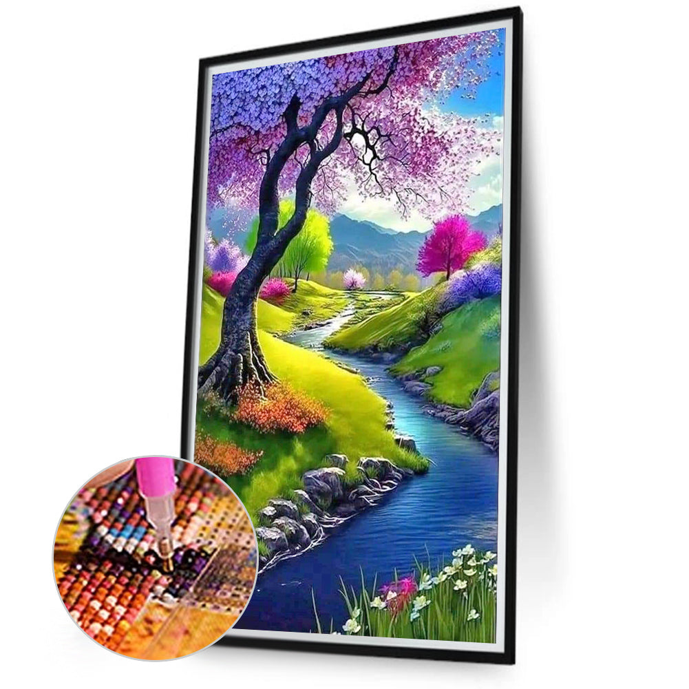 Small Tree In High Mountains And Flowing Water - Full Round Drill Diamond Painting 40*70CM