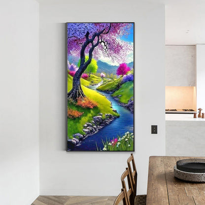 Small Tree In High Mountains And Flowing Water - Full Round Drill Diamond Painting 40*70CM