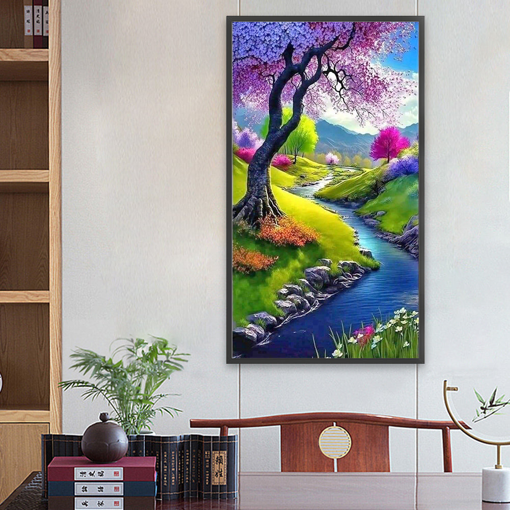 Small Tree In High Mountains And Flowing Water - Full Round Drill Diamond Painting 40*70CM