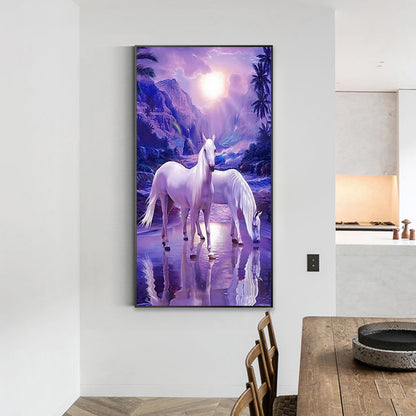 White Horse At Sunset - Full Round Drill Diamond Painting 40*70CM