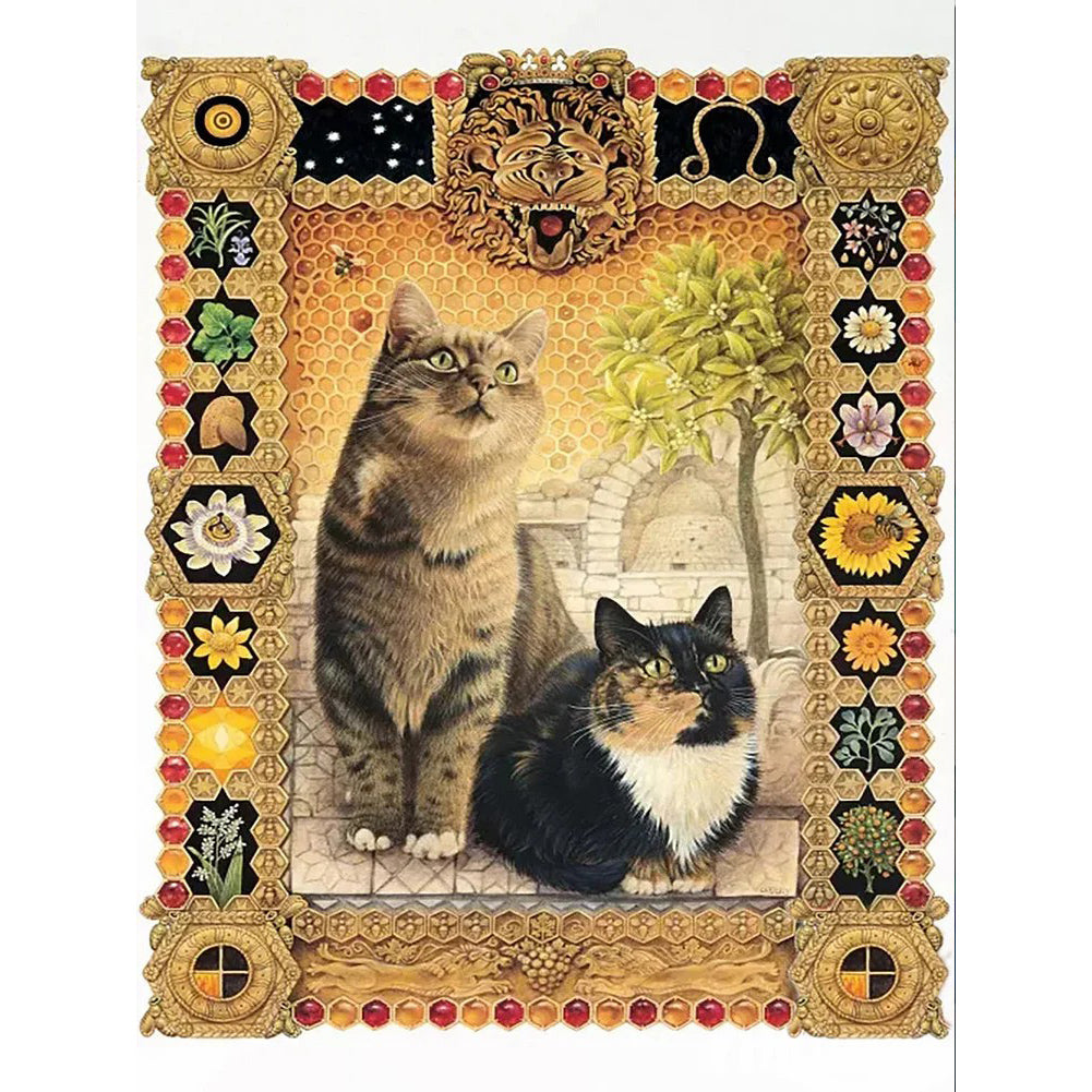 Two Retro Cats - Full Round Drill Diamond Painting 30*40CM