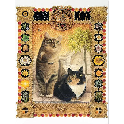 Two Retro Cats - Full Round Drill Diamond Painting 30*40CM