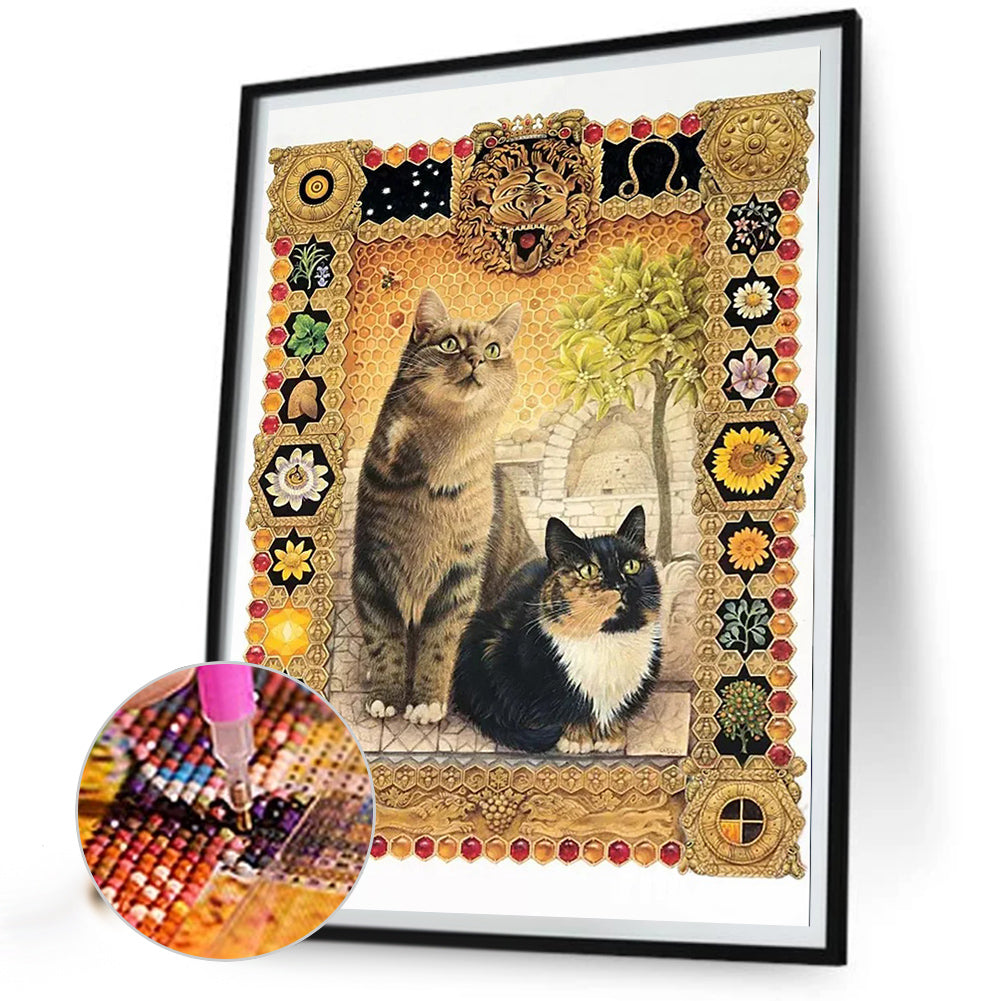 Two Retro Cats - Full Round Drill Diamond Painting 30*40CM