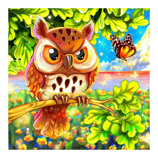 Proud Owl With Butterflies - Full Round Drill Diamond Painting 30*30CM