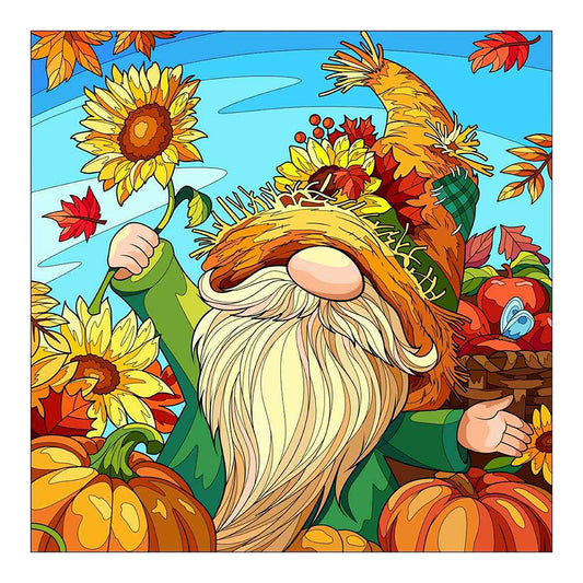 Grandpa In The Sunflower And Pumpkin Field - Full Round Drill Diamond Painting 30*30CM