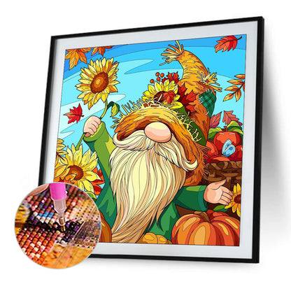 Grandpa In The Sunflower And Pumpkin Field - Full Round Drill Diamond Painting 30*30CM