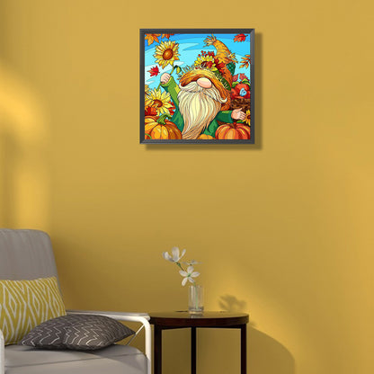 Grandpa In The Sunflower And Pumpkin Field - Full Round Drill Diamond Painting 30*30CM