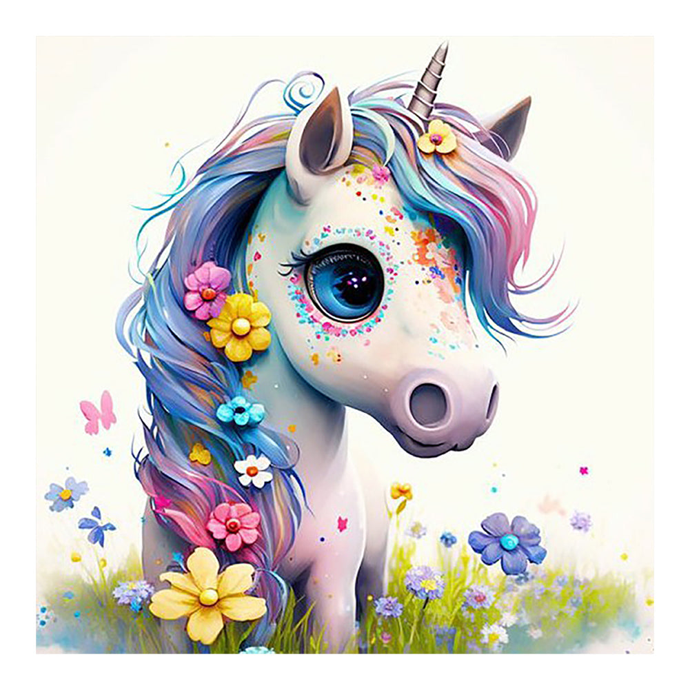 Unicorn With Floral Hairstyle - Full Round Drill Diamond Painting 30*30CM