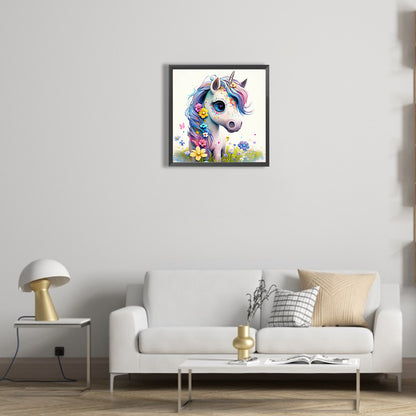 Unicorn With Floral Hairstyle - Full Round Drill Diamond Painting 30*30CM