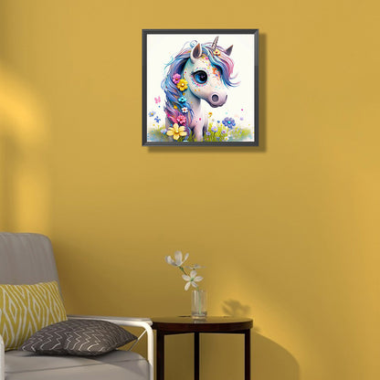 Unicorn With Floral Hairstyle - Full Round Drill Diamond Painting 30*30CM