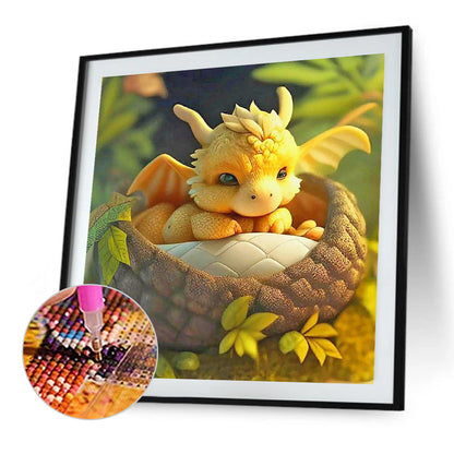 Just Woke Up Little Yellow Dinosaur - Full Round Drill Diamond Painting 30*30CM