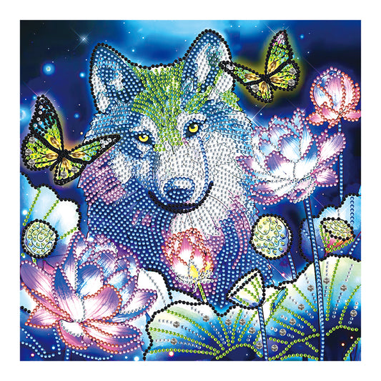 Wolfdog And Butterfly In Lotus - Special Shaped Drill Diamond Painting 30*30CM