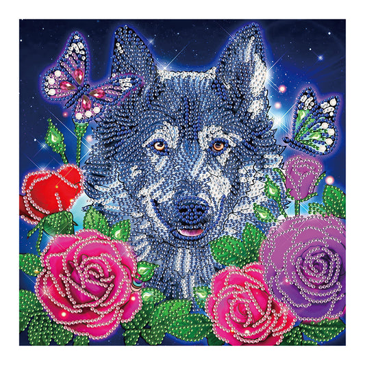 Wolfhound And Butterfly In The Rose Bush - Special Shaped Drill Diamond Painting 30*30CM