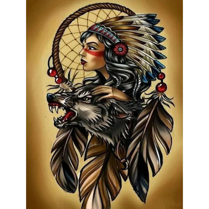 Indian Dreamcatcher Woman - Full Round Drill Diamond Painting 30*40CM