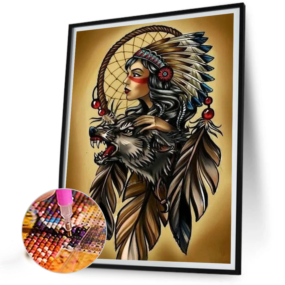 Indian Dreamcatcher Woman - Full Round Drill Diamond Painting 30*40CM