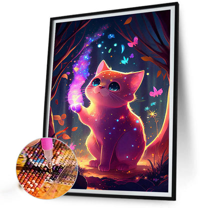 Purple Light Cute Cat - Full Round Drill Diamond Painting 30*40CM